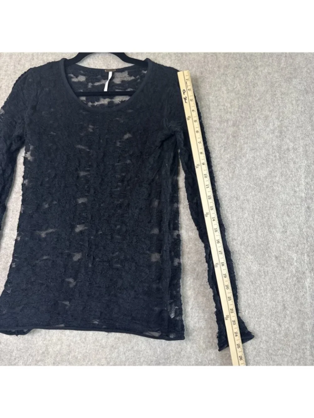 Free People Long Sleeve Laced Top Womens XS Black Sheer Round Neck